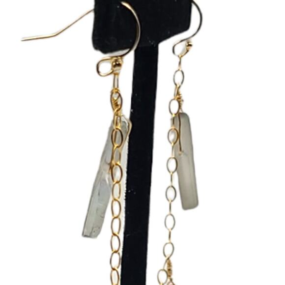Gold Raw Quartz Crystals Dangle Chain Fashion Earrings ~ NEW - Picture 5 of 6